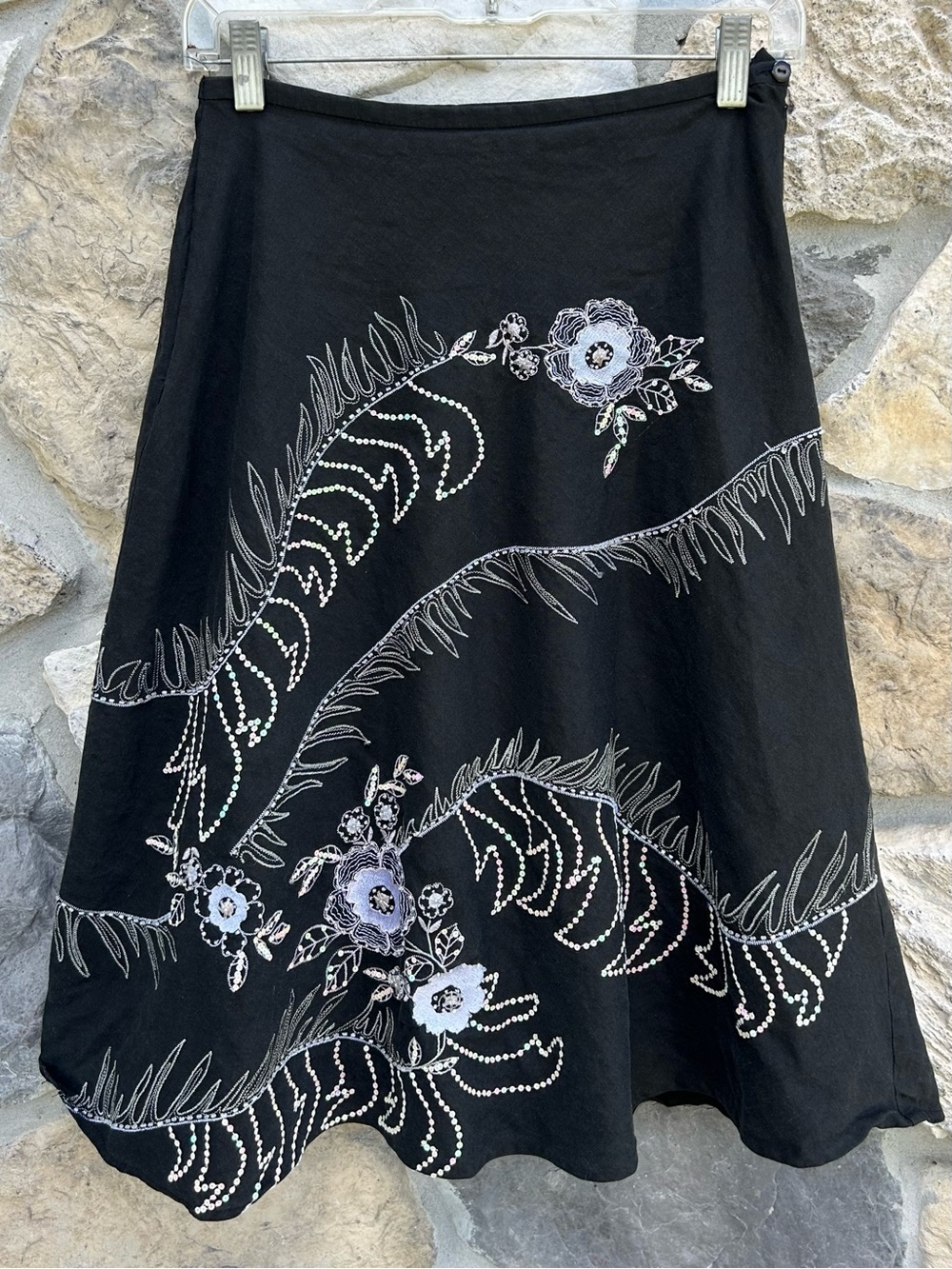Vintage Silk & Linen Skirt Size 6 Beaded Embroidered Floral Whimsy Boho Feminine